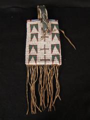 Large Green, White and Red Pouch with Handle, c.1890