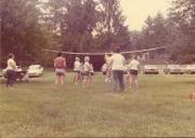 Member jumping in the air during first volleyball game at the Dignity/Central PA Picnic – August 22, 1976