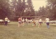 Member saving the play during first volleyball game at the Dignity/Central PA Picnic - August 22, 1976