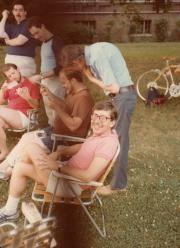 Member wearing pink shirt smiling at the Dignity/Central PA Great South Lawn Picnic – Summer 1983