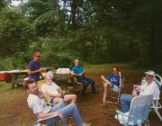 Steven Leshner and other members in lawn chairs at the Dignity/Central PA 20th Anniversary Picnic - July 1995