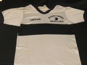 Harrisburg Hustlers Captain #3, Short Sleeve Shirt (silver and black striped) - circa 1985