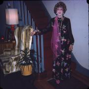 Wesley in Black and Pink Floral Dress in front of Stairs - March 1976