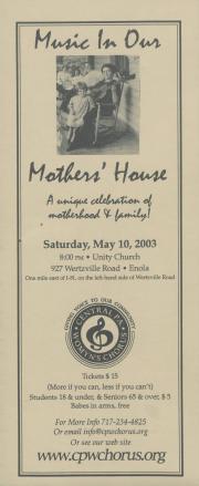 Central PA Womyn's Chorus "Music in Our Mother’s House" Flyer - May 10, 2003
