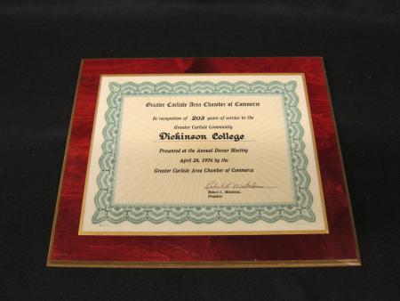 Dickinson College Service Recognition Plaque, 1976