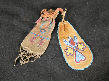 Small Beaded Drawstring Pouches (2), c.1890