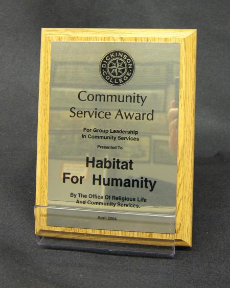 Community Service Award plaque, 2004