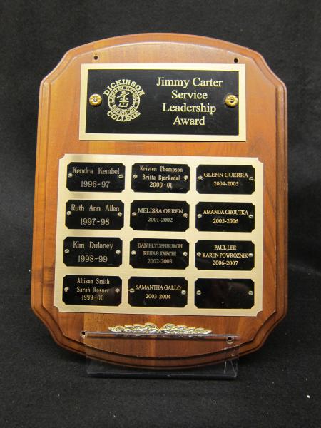 Jimmy Carter Service Leadership Award plaque, 1996-2007