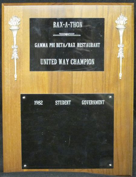 Rax-A-Thon United Way Champion Plaque, 1982