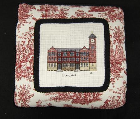 Cross Stitched Pillow of Denny Hall, c.1960