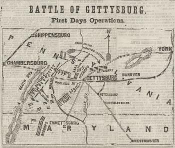Map of "Battle of Gettysburg: First Days Operations"