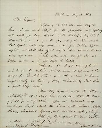 Letter from John K. Stayman to Edgar E. Hastings