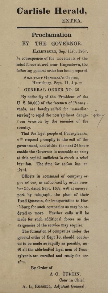Carlisle Herald, "Proclamation by the Governor"