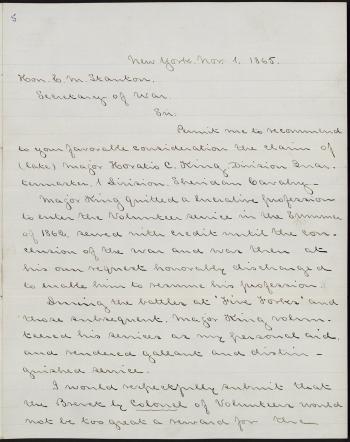 Letter from Thomas Devin to Edwin Stanton (Copy)