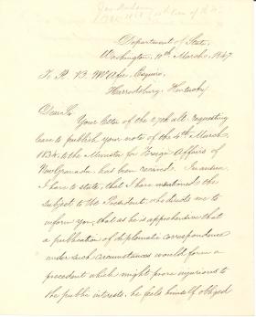 Letter from James Buchanan to R. B. McAfee