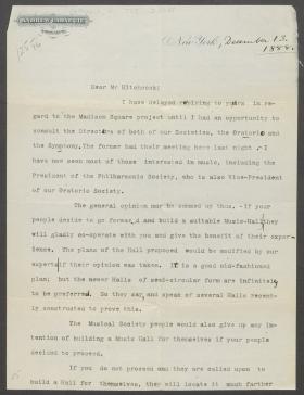 Letter from Andrew Carnegie to Mr. Hitchcock