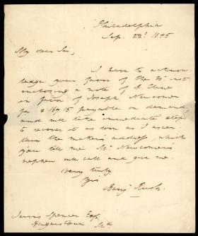 Letter from Benjamin Rush III to Jervis Spencer