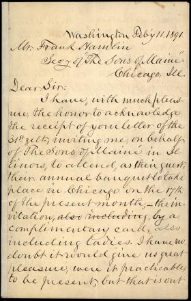 Letter from Horatio Collins King to Frank Hamlin