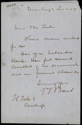 Letter from Spencer Baird to H. Foster