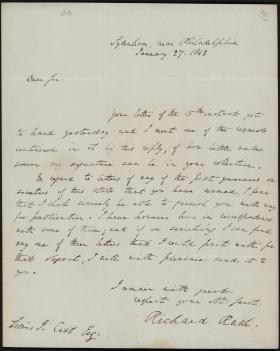 Letter from Richard Rush to Lewis Cist