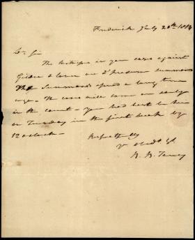 Letter from Roger B. Taney to Clotworthy Birnie
