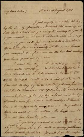 Letter from Benjamin Rush to Julia Stockton Rush