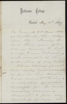 Letter from Charles Himes to Unknown Recipient