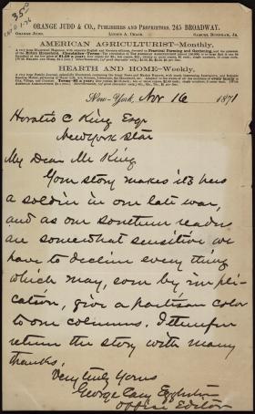 Letter from George Eggleston to Horatio Collins King