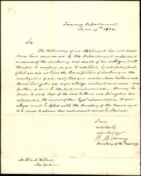 Letter from Roger B. Taney to John Willard