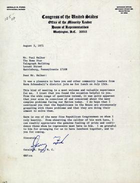 Letter from Gerald Ford to Paul Walker
