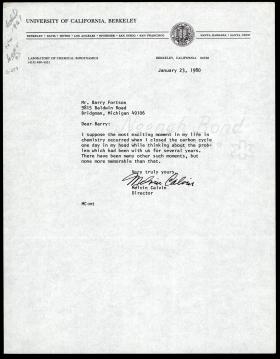 Letter from Melvin Calvin to Barry Fortson