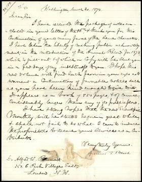 Letter from Spencer Baird to Alfred Bennett