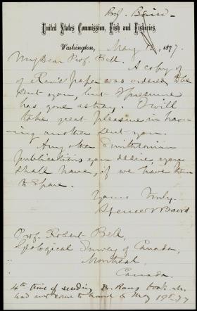 Letter from Spencer Baird to Robert Bell