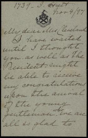 Letter from Harriet Lane Johnston to Frances Cleveland