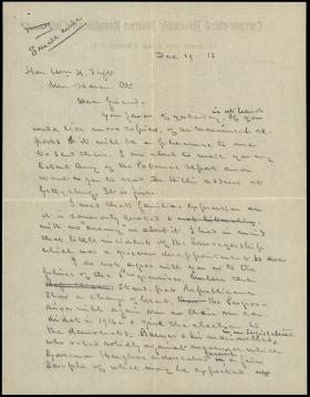 Draft of Letter from Horatio Collins King to William Taft