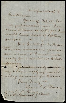 Letter from Samuel Clemens to Horatio Collins King and John Howard