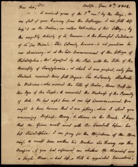 Letter from Charles Nisbet to Alexander Nisbet