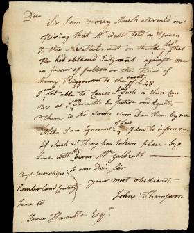 Letter from John Thompson to James Hamilton