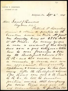 Letter from David Fortney to Samuel Randall