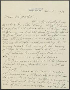 Letter from Carrie Cobb to Bradford McIntire