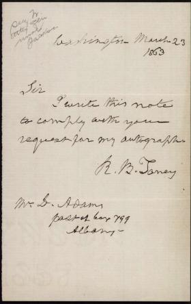Letter from Roger B. Taney to D. Adams