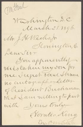 Letter from Horatio King to J. H. Weeks, Jr.