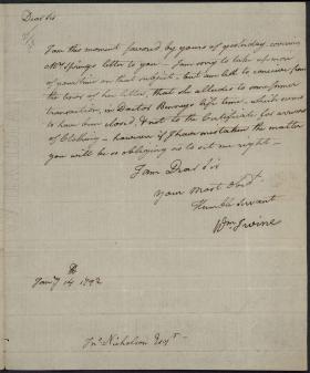 Letter from William Irvine to John Nicholson