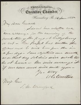 Letter from Andrew Curtin to Samuel Crawford