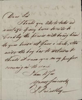 Letter from Joseph Priestley to Rev. Mr. Kell