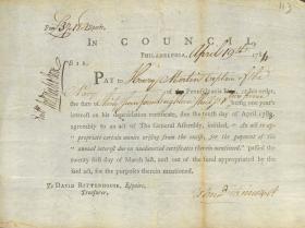Warrant for Soldier’s Pay from John Dickinson for Henry Martin