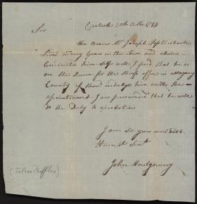 Letter from John Montgomery to Thomas Mifflin
