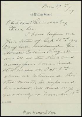 Letter from Esther King to Whitelaw Saunders