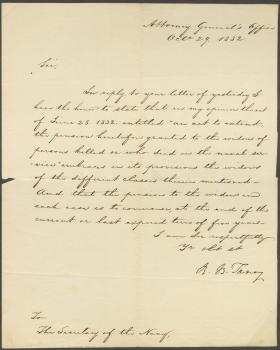 Letter from Roger B. Taney to Levi Woodbury