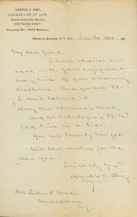 Letter from Horatio Collins King to Luther Marsh